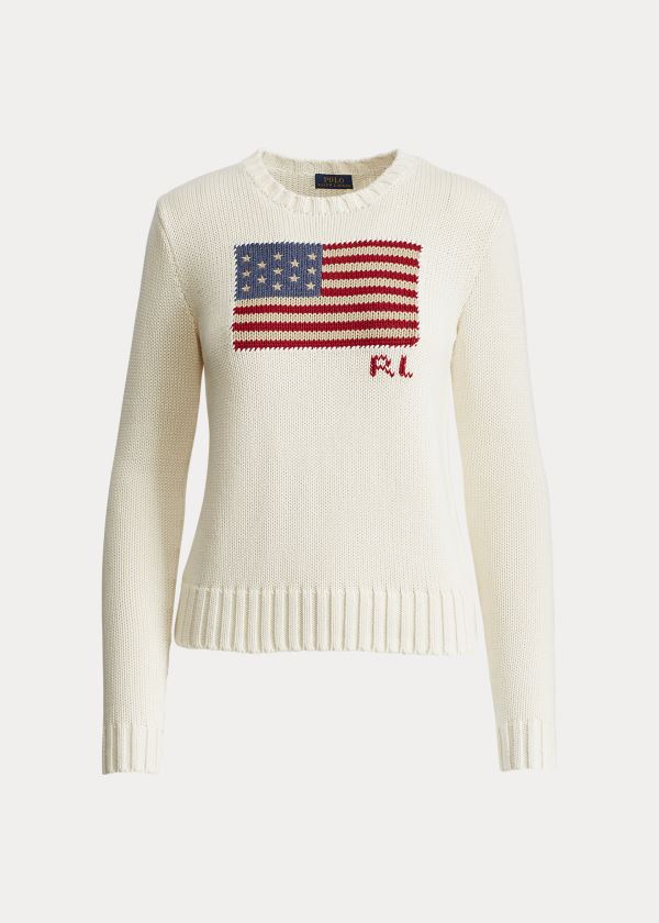 Polo Ralph Lauren Flag Cotton Crewneck Striktrøje Dame Danmark (BAPHS1345)